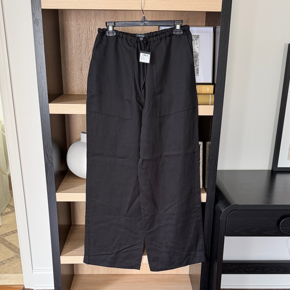 Club Monaco Black Wide-Leg Linen-Blend
